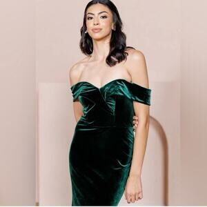 Bardot Bella Velvet Dress Green Off The Shoulder Dress